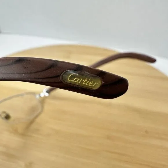 Cartier Platinum Men's Eyeglasses 54-19-140 Half Rim Wooden Temples FRAMES ONLY